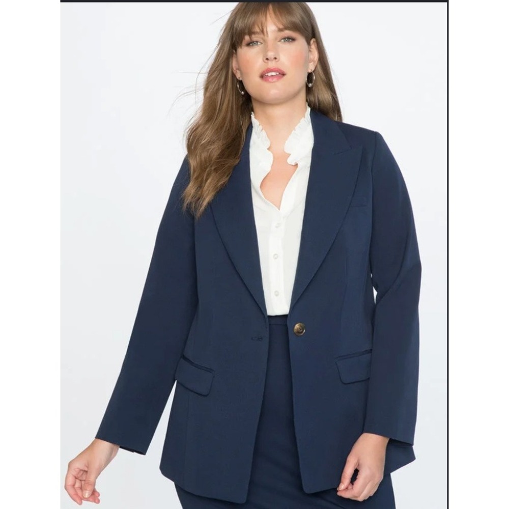 Eloquii Premier Navy Single Button Blazer Jacket Preppy Workwear Size 16